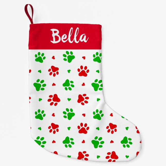 Christmas Red and Green Dog Paws Pattern Small Christmas Stocking (Front)