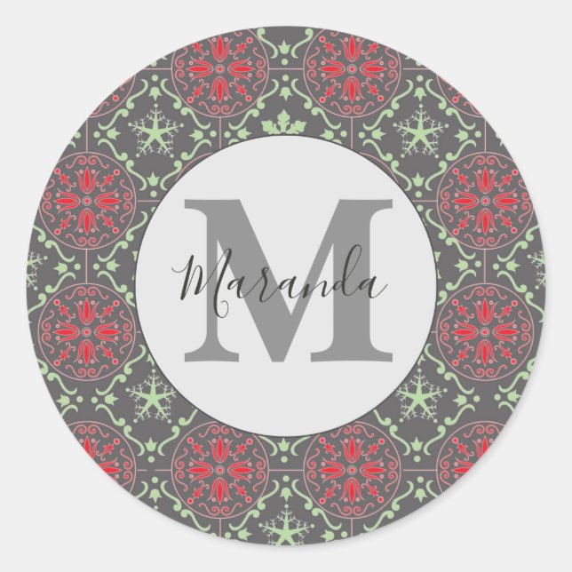 Christmas Red and Green Holiday Trendy Pattern Classic Round Sticker (Front)