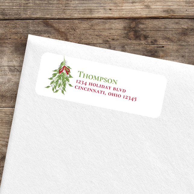 Christmas Red and Green Mistletoe Adresse de retou (Merry mistletoe holiday return address label. )