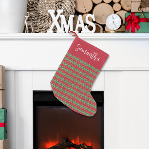 Christmas Red and Green Pattern Personalized Small Christmas Stocking