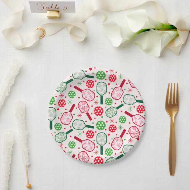 Christmas Red and Green Pickleball Paddles  Paper Plate (Wedding)