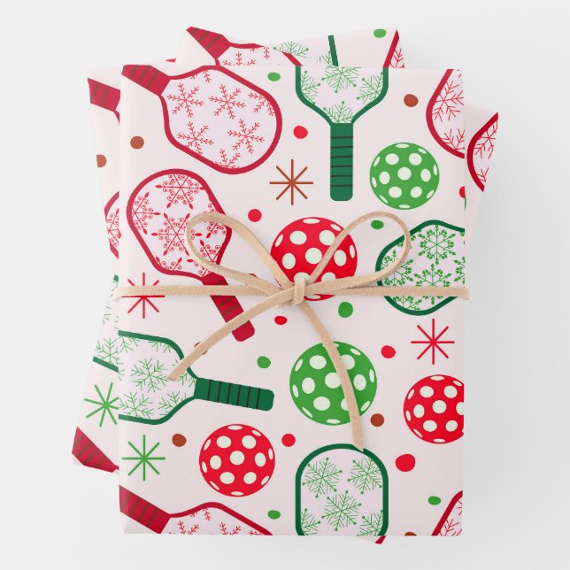 Christmas Red and Green Pickleball Paddles  Wrapping Paper Sheet (In situ)