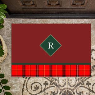 Christmas Red and Green Plaid Tartan Monogrammed Doormat