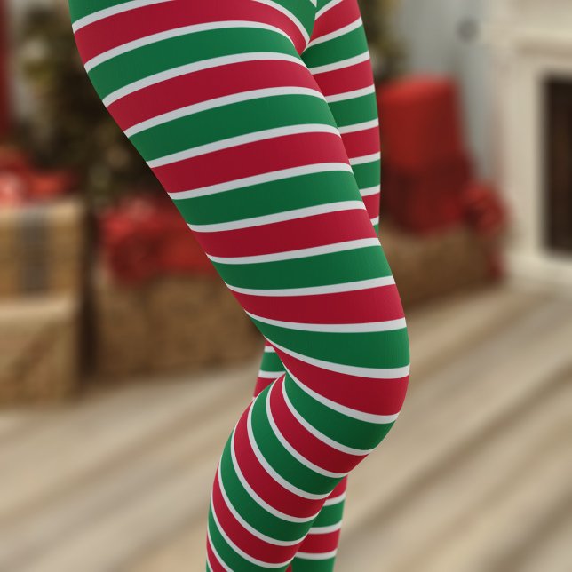 Christmas Red and Green Stripe Holiday Leggings (A festive red and green stripe perfect for all of your Christmas holiday leggings needs)