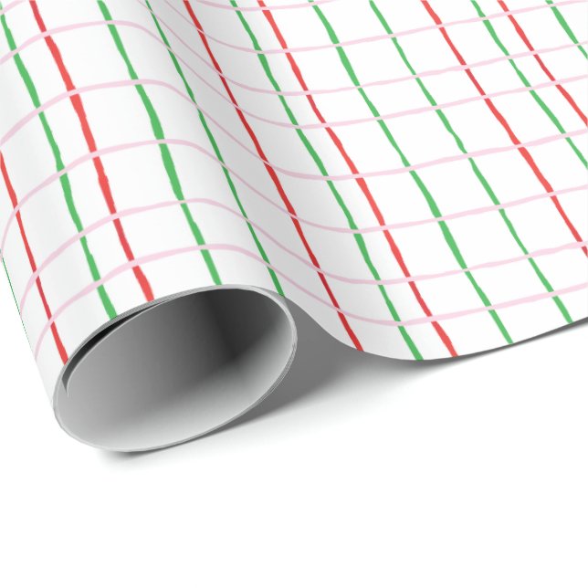 Christmas Red and Greens Stripes Wrapping Paper (Roll Corner)