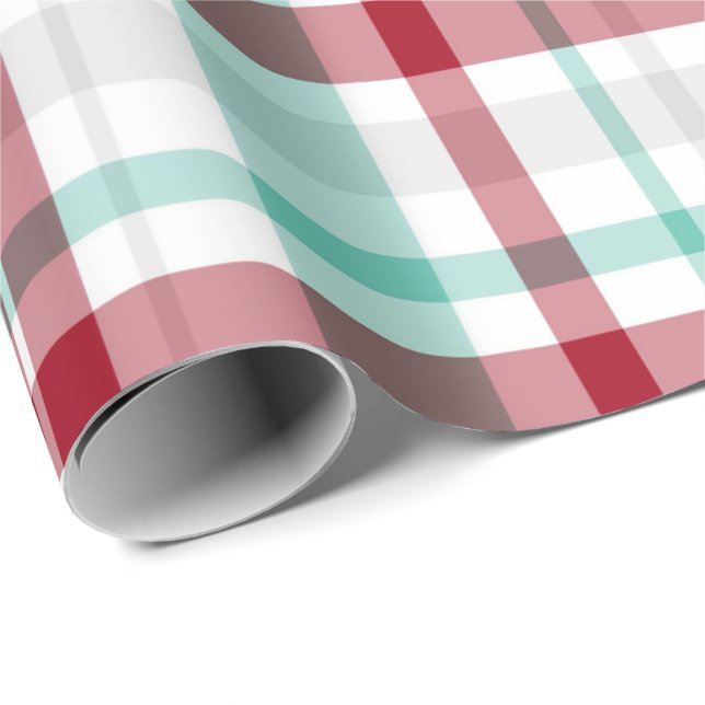 Christmas Red and Mint Green Chequered Plaid Wrapp Wrapping Paper (Roll Corner)
