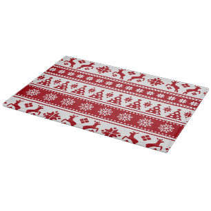 Christmas Red and White Deer and Trees Pattern Cutting Board