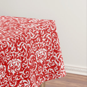 Christmas Red and White Elegant Floral Pattern Tablecloth