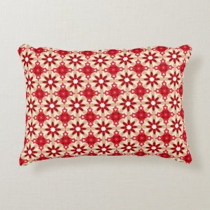 Christmas Red and White Flower Pattern Accent Pillow