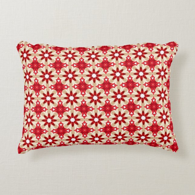 Christmas Red and White Flower Pattern Accent Pillow (Front)