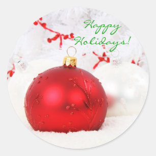 Christmas Red And White Happy Holidays I Classic Round Sticker