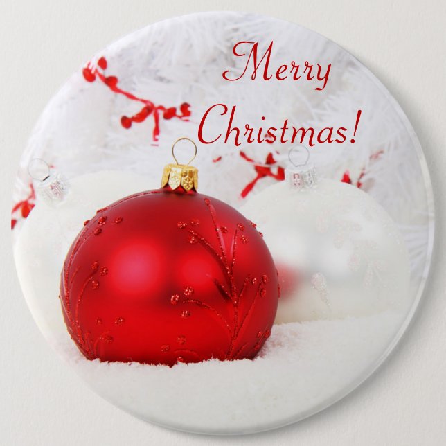 Christmas Red And White Merry Christmas 6 Inch Round Button (Front)