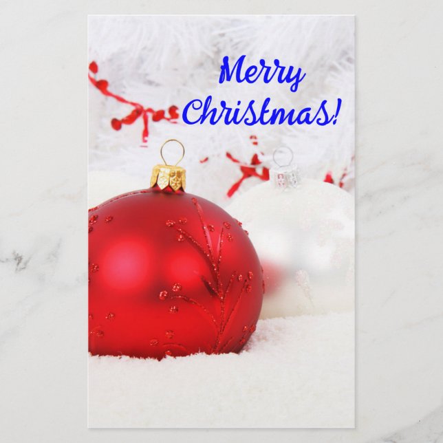 Christmas Red And White Merry Christmas III Stationery (Front)
