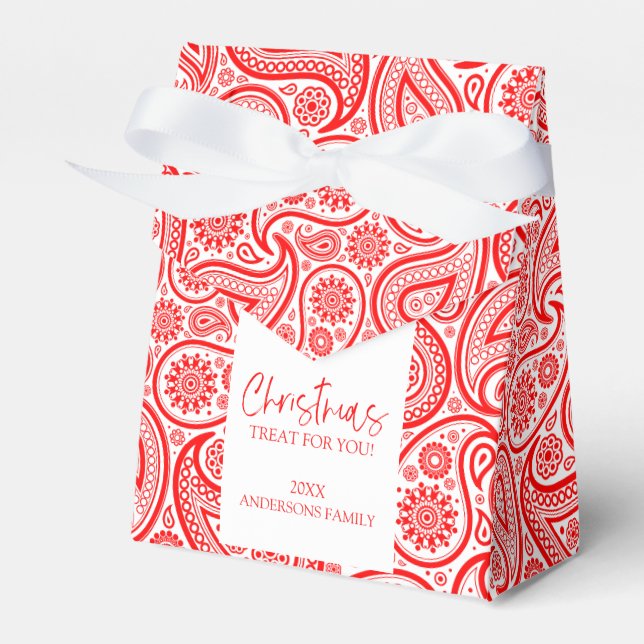 Christmas red and white paisley pattern favor box (Front Side)