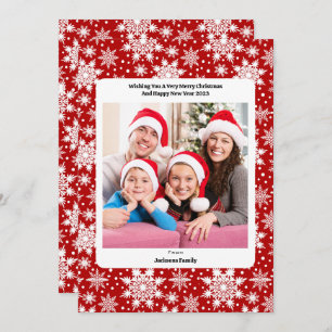 Christmas red and white snowflake pattern photo holiday card