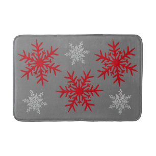 Christmas Red and White Snowflakes & Charcoal Grey Bath Mat