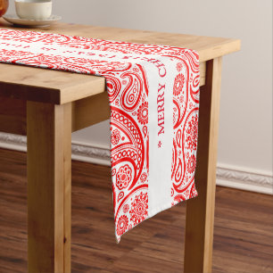 Christmas red and white vintage paisley pattern medium table runner