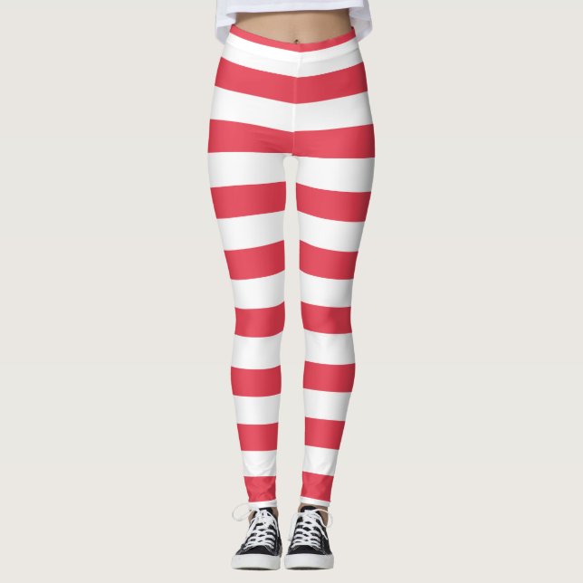 Christmas Red and White Wide Stripe Leggings (Front)