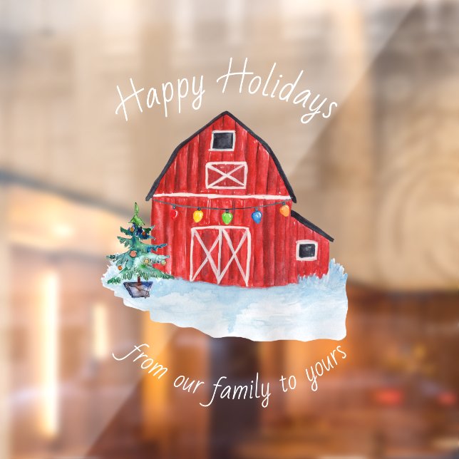Christmas Red Barn Customizable   Window Cling (Sheet 2)