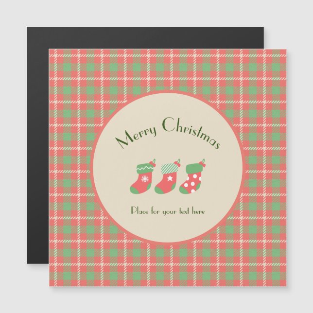 Christmas Red-base Plaid Magnetic Card (Front/Back)