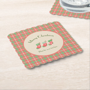 Christmas red-based Plaid Paper Coaster