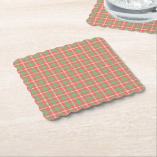 Christmas Red-Based Plaid Paper Coaster