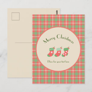Christmas red-based Plaid Postcard