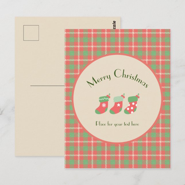 Christmas red-based Plaid Postcard (Front/Back)