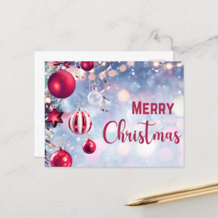 Christmas Red Baubles Hanging Merry Christmas Holiday Postcard