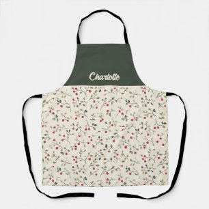 Christmas Red Berries and Green Leaves on Cream Apron