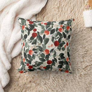 Christmas Red Berries and Green Trees Throw Pillow