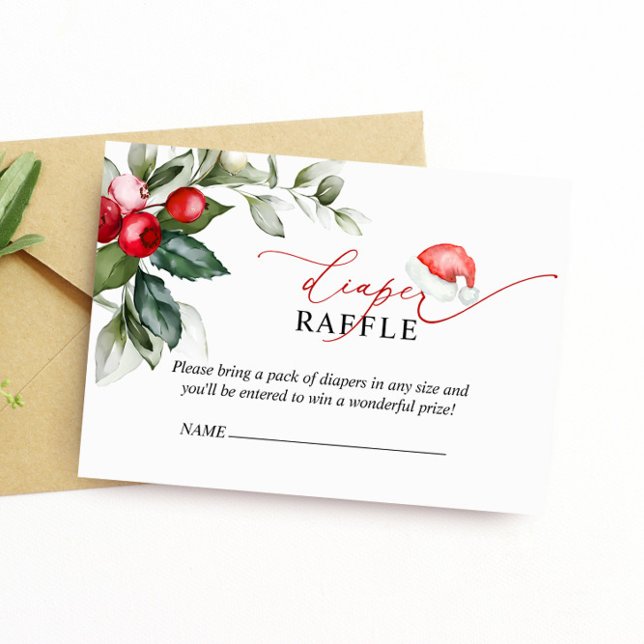Christmas Red Berries Greenery Diaper Raffle Card (Creator Uploaded)