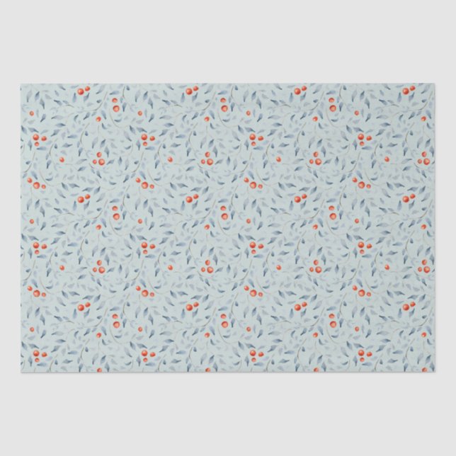 Christmas red berries pattern modern trendy grey tissue paper (Front)