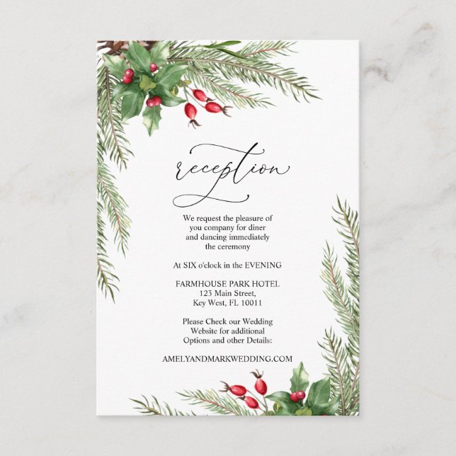 Christmas Red Berries  Reception Enclosure Card (Front)