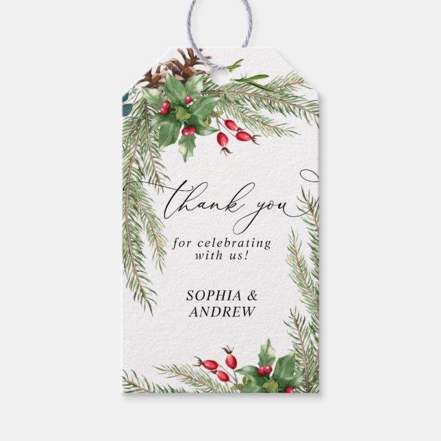 Christmas Red Berries Wedding Gift Tag (Front)