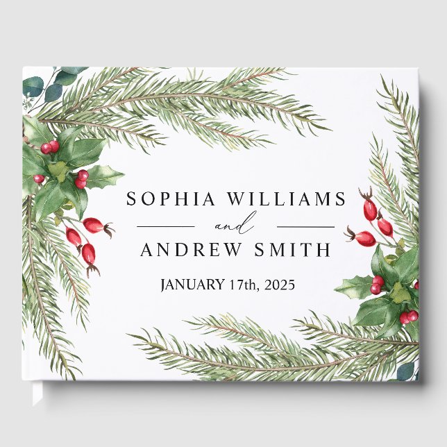 Christmas Red Berries  Wedding Guest Book (Front)