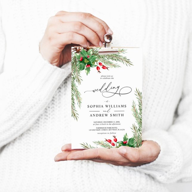 Christmas Red Berries Wedding Invitation (Creator Uploaded)