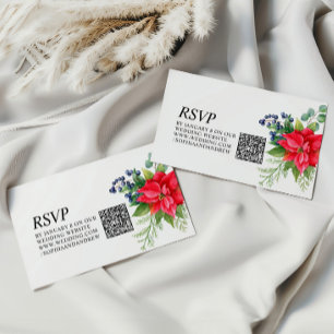 Christmas Red Berries Wedding QR Code RSVP Enclosure Card