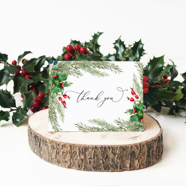 Christmas Red Berries Wedding Thank You Card (Creator Uploaded)