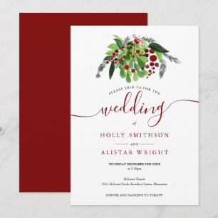 Christmas Red Berries Winter Wedding Invitation