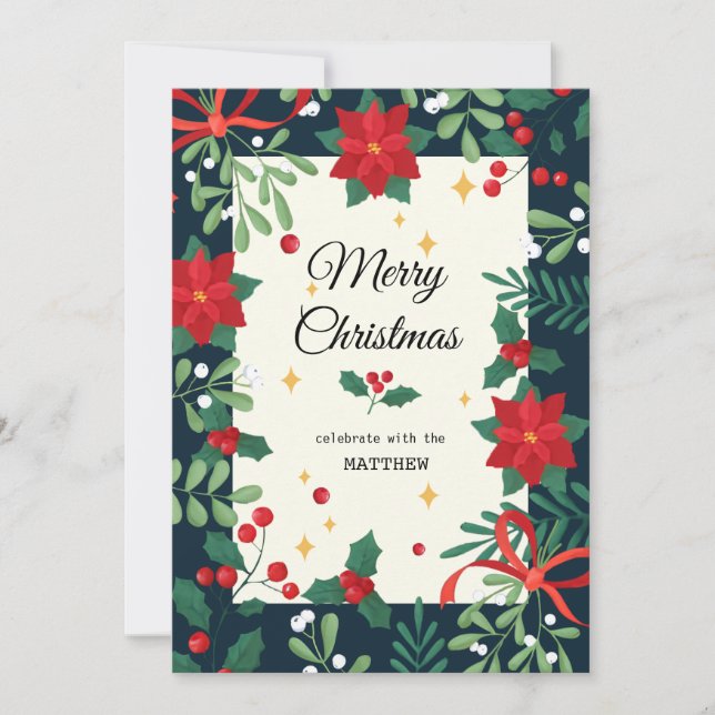 Christmas Red Berry Wreath Invitation (Front)
