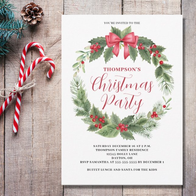 Christmas Red Berry Wreath Invitation (Creator Uploaded)