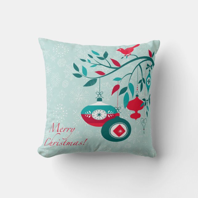 Christmas Red Bird And ornament Art-Deco Style Throw Pillow (Front)