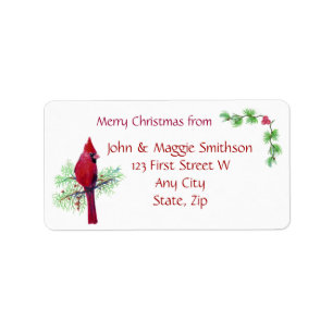 Christmas Red Bird Cardinal Address Customize Label