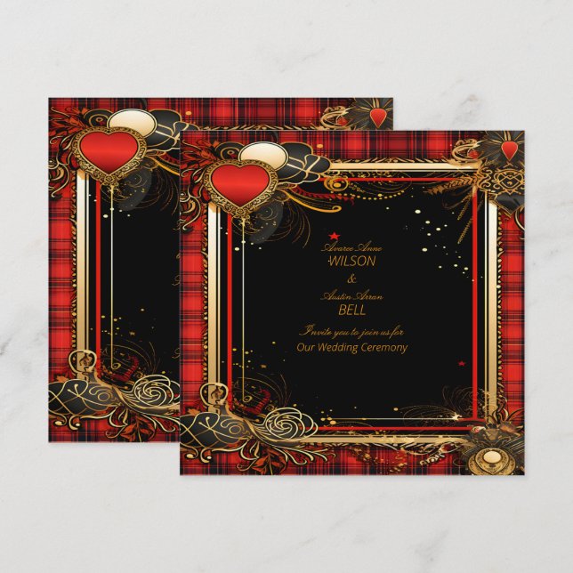 Christmas Red Black and Gold Wedding Save The Date (Front/Back)