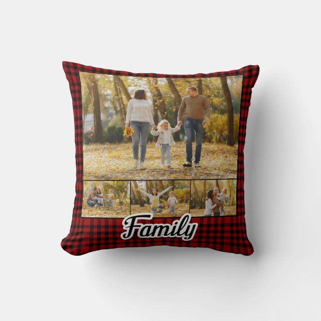 Christmas Red Black Buffalo Plaid Country Cozy Throw Pillow (Front)