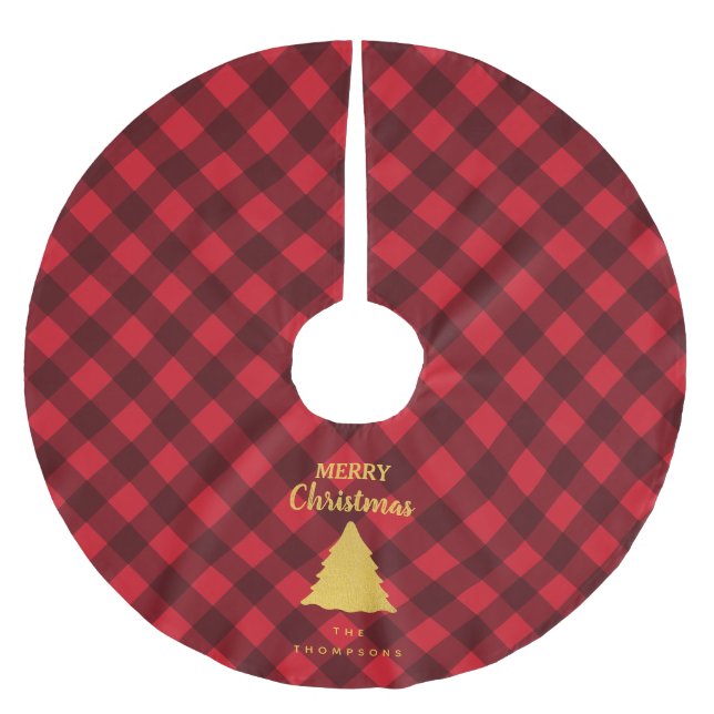 Christmas Red & Black Buffalo Plaid Xmas Tree Brushed Polyester Tree Skirt (Front)