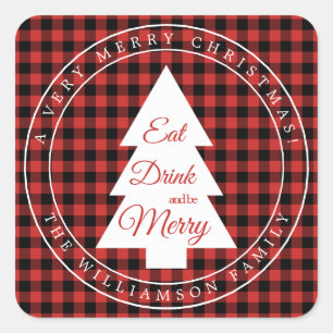 Christmas Red Black Gingham Pattern Envelope Seal