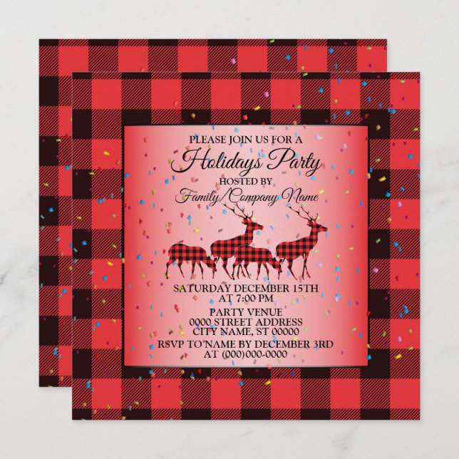 Christmas Red Black Reindeer Holidays Invitation (Front/Back)