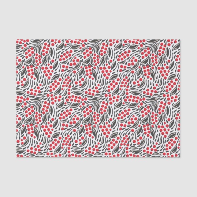 Christmas Red Black White Winter Holly Berries Tissue Paper (Front)